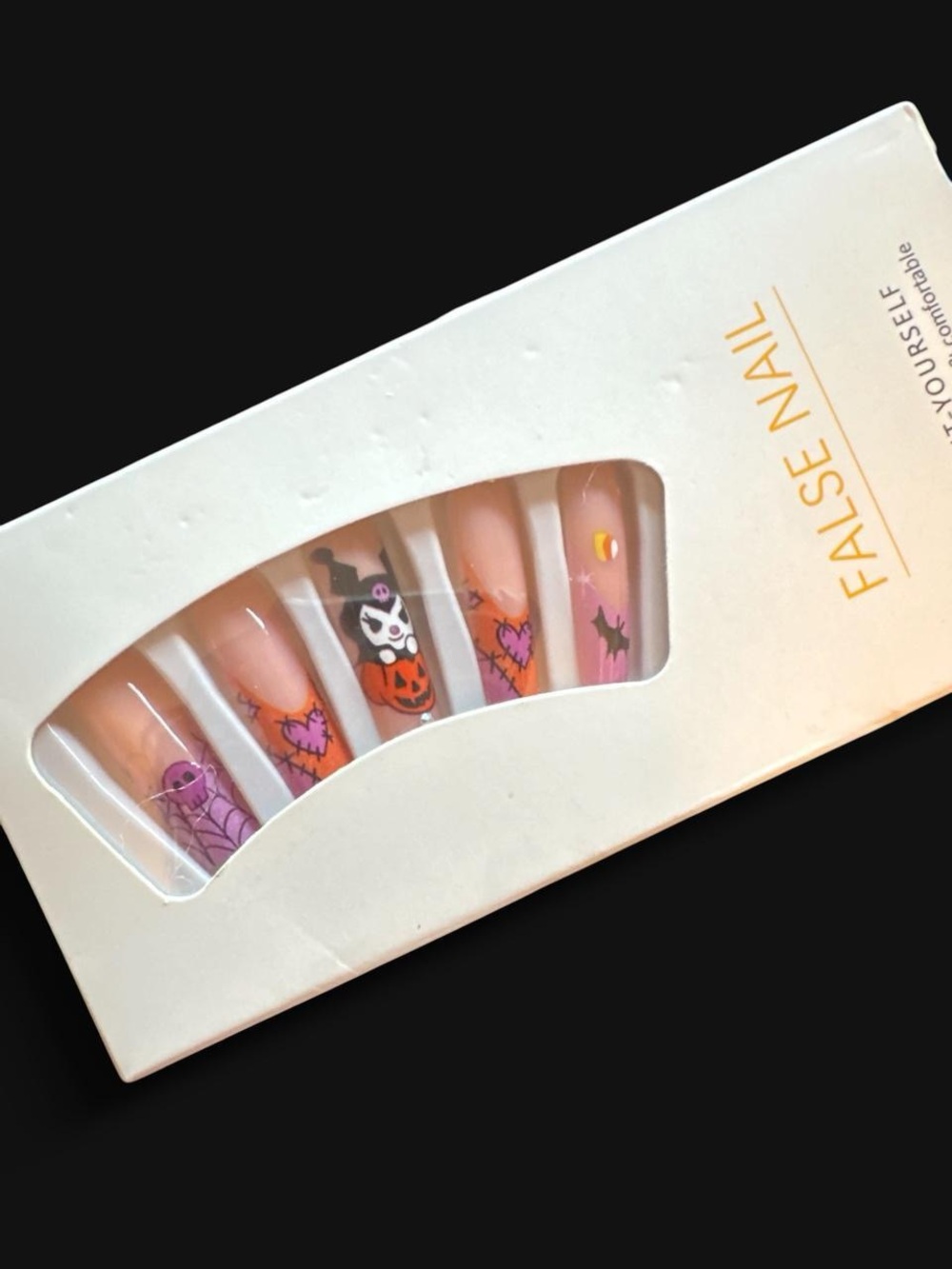 Kuromi Halloween-Themed Press-On Nails in Peach and Purple
